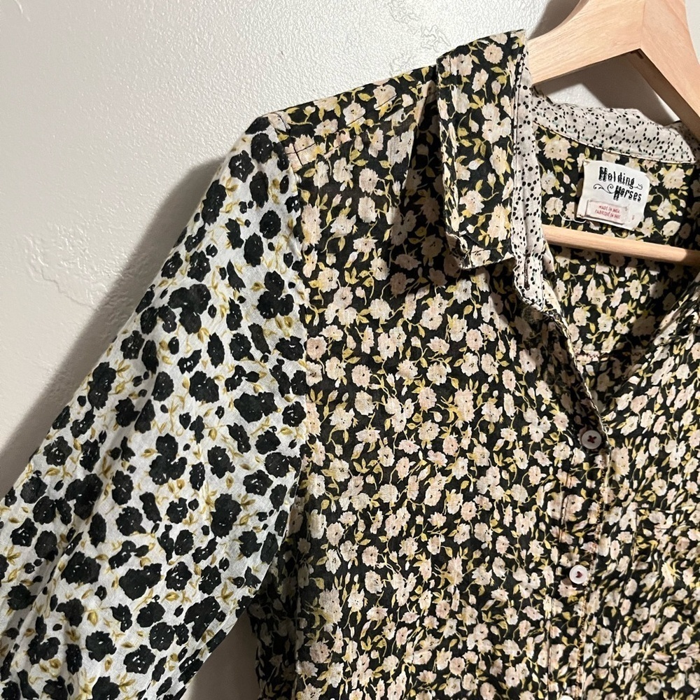 Anthropologie Holding Horses Contrasting Floral Patterned Button Down Blouse 6 - Picture 5 of 12